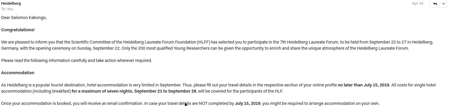 HLF Acceptance Email